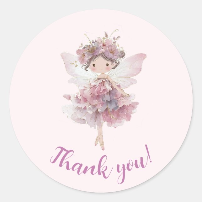Floral Fairy First Party Thank You Sticker (Vorderseite)
