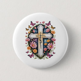 Floral Faith Cross Button