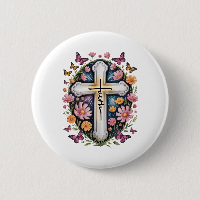 Floral Faith Cross Button (Vorderseite)