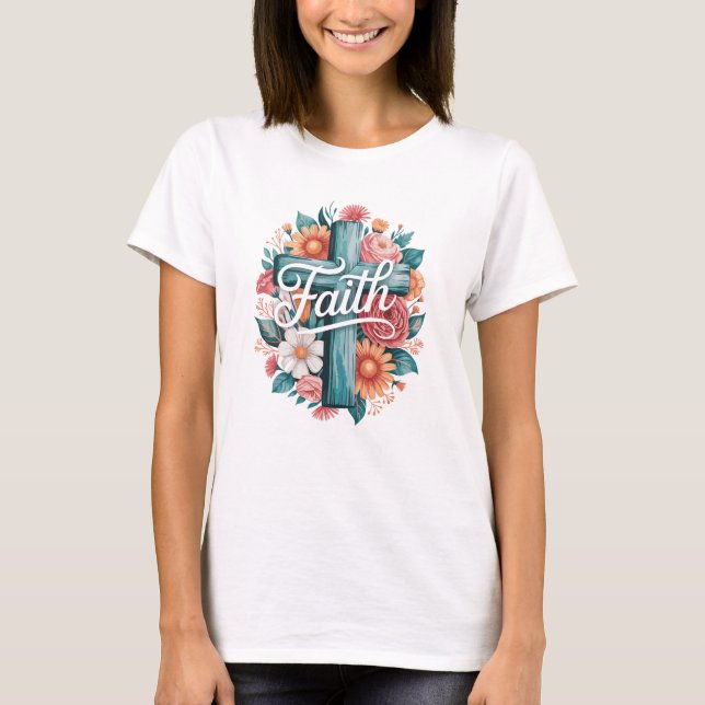 Floral Faith Cross Divine Grace T-Shirt (Vorderseite)