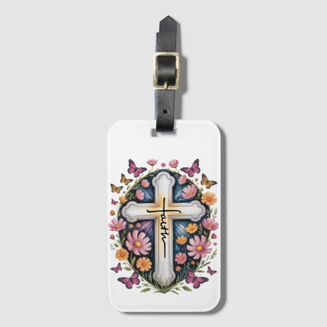 Floral Faith Cross Gepäckanhänger (Vorderseite Vertikal)