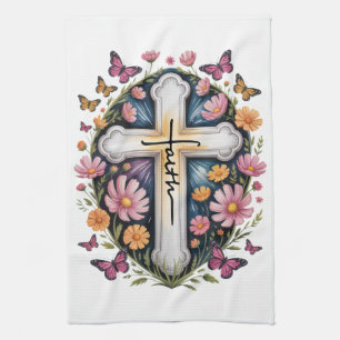Floral Faith Cross Geschirrtuch