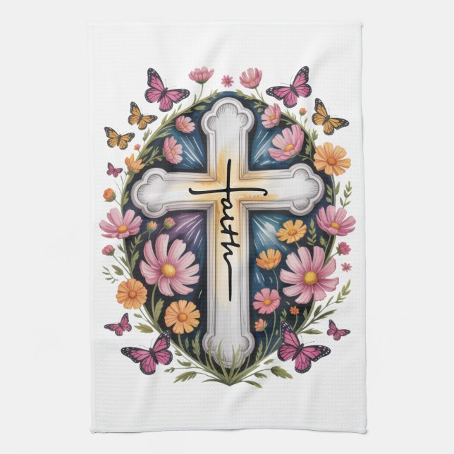 Floral Faith Cross Geschirrtuch (Vertikal)