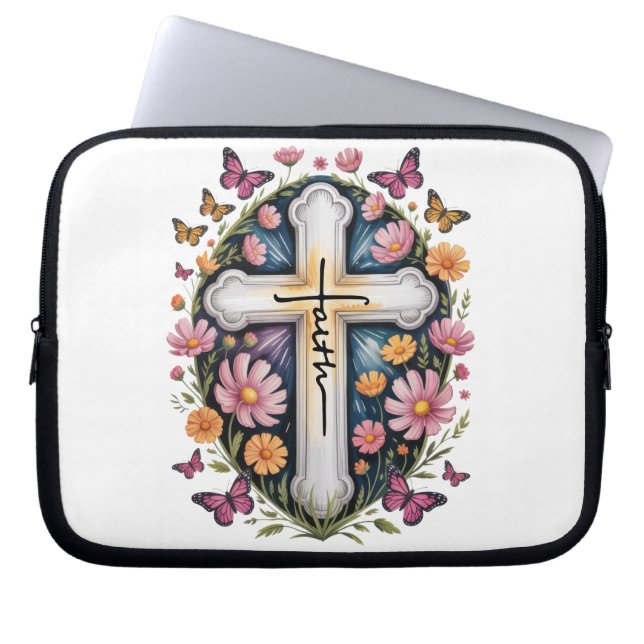 Floral Faith Cross Laptopschutzhülle (Vorderseite)