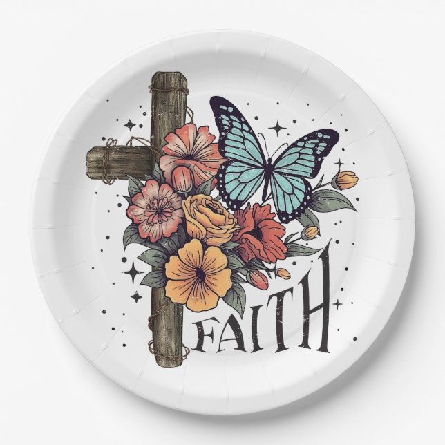 Floral Faith Cross Pappteller (Vorderseite)