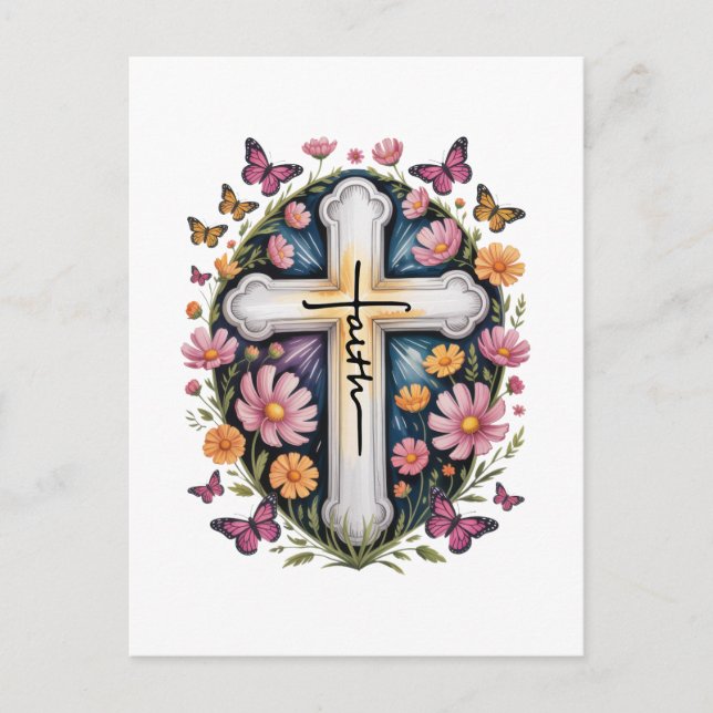 Floral Faith Cross Postkarte (Vorderseite)