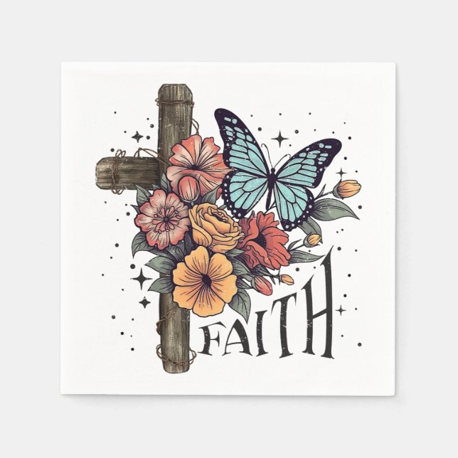 Floral Faith Cross Serviette (Vorderseite)