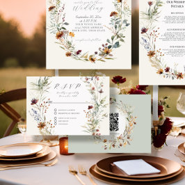 Floral Fall BOHO Wildblume Elfenbeinkühe QR-Code H RSVP Karte