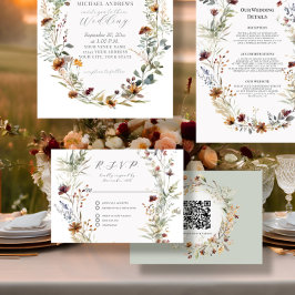 Floral Fall BOHO Wildblume Floral QR Code Wedding RSVP Karte