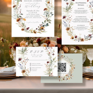 Floral Fall BOHO Wildblume Floral QR Code Wedding RSVP Karte