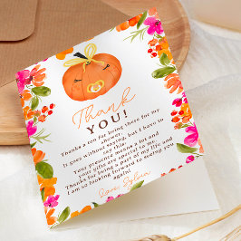 Floral Fall cute little pumpkin baby shower Dankeskarte