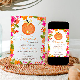 Floral Fall cute little pumpkin baby shower Einladung