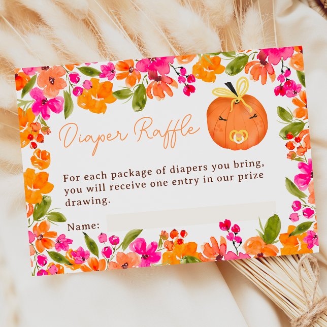 Floral Fall cute pumpkin diaper raffle baby shower Begleitkarte (Floral Fall cute pumpkin diaper raffle baby shower Enclosure Card)