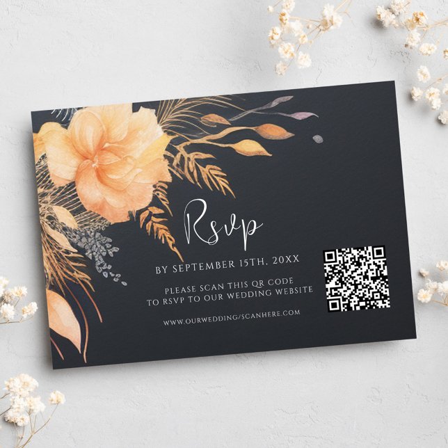 Floral Fall Eleganter QR Code Hochzeit RSVP Karte (Floral Fall Elegant QR Code Wedding RSVP Card)