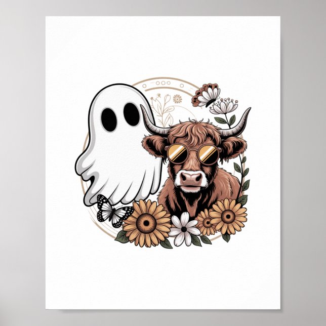 Floral Fall Highland Cow Ghost Poster (Vorne)