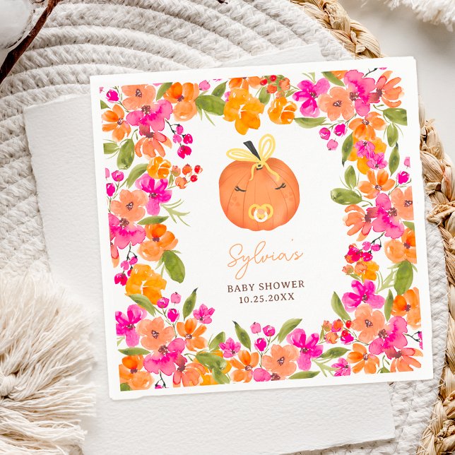 Floral Fall niedliche Kürbisbrunnendusche Serviette (Floral Fall cute little pumpkin baby shower Napkins)