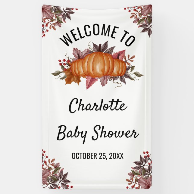 Floral & Fall Pumpkin Baby Dusche Willkommen Banner (Vertikal)
