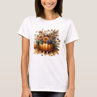 Floral Fall Pumpkin Center mit Herbst-Blume T-Shirt