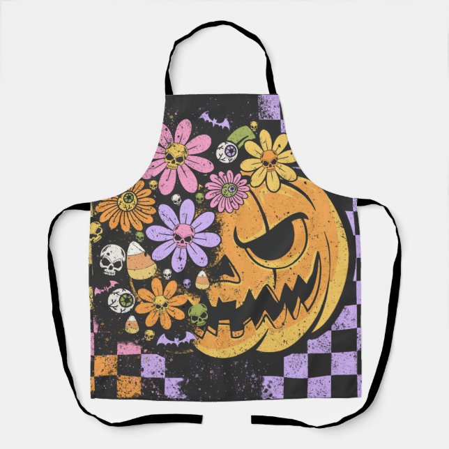 Floral Fall Pumpkin Halloween Schürze (Vorderseite)
