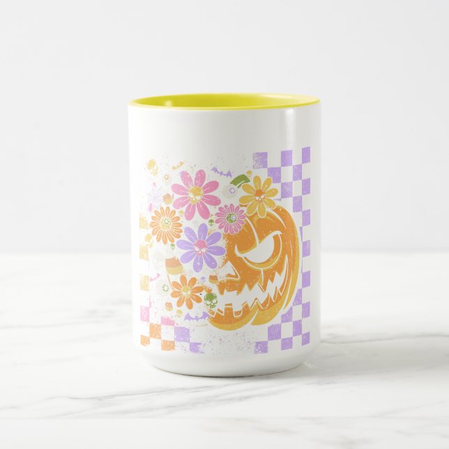 Floral Fall Pumpkin Halloween Tasse (Zentrum)