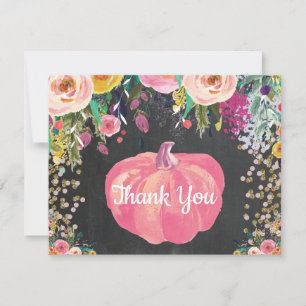 Floral Fall Pumpkin Pink Gold Glitzer Confetti Dankeskarte