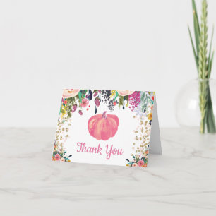 Floral Fall Pumpkin Pink Gold Glitzer Confetti Dankeskarte