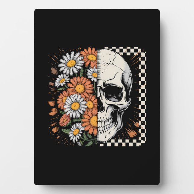 Floral Fall Skeleton Boho Halloween Fotoplatte (Vorderseite)