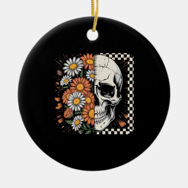 Floral Fall Skeleton Boho Halloween Keramik Ornament (Vorne)