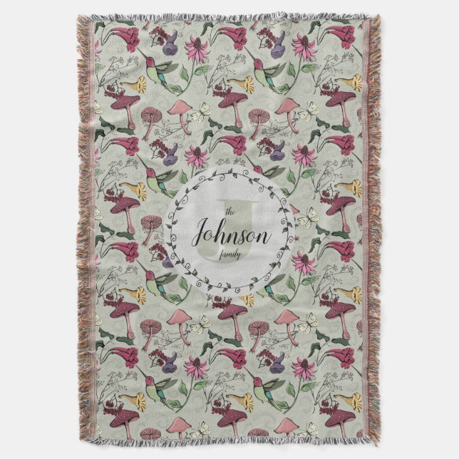 Floral Familienname Hummingbird Garden & Blume Decke (Vorderseite Vertikal)