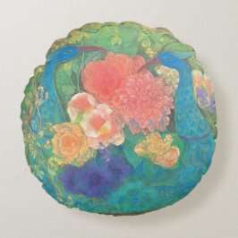 Floral Fantasia: Peacocks in Bloom Rundes Kissen