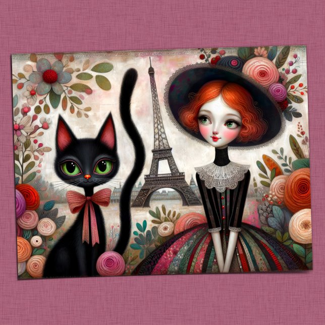 Floral Fantasien mit einem Feline Friend in Paris Postkarte (Von Creator hochgeladen)