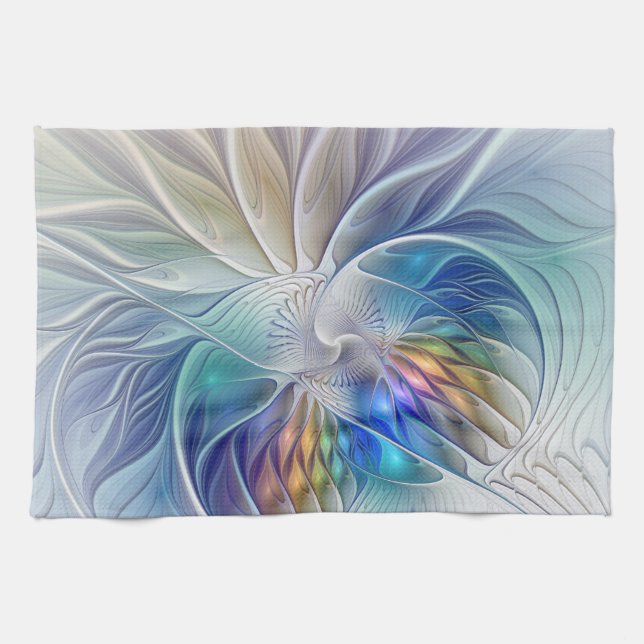 Floral Fantasy, Colorful Abstract Fractal Flower Geschirrtuch (Horizontal)