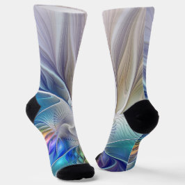 Floral Fantasy, Colorful Abstract Fractal Flower Socken