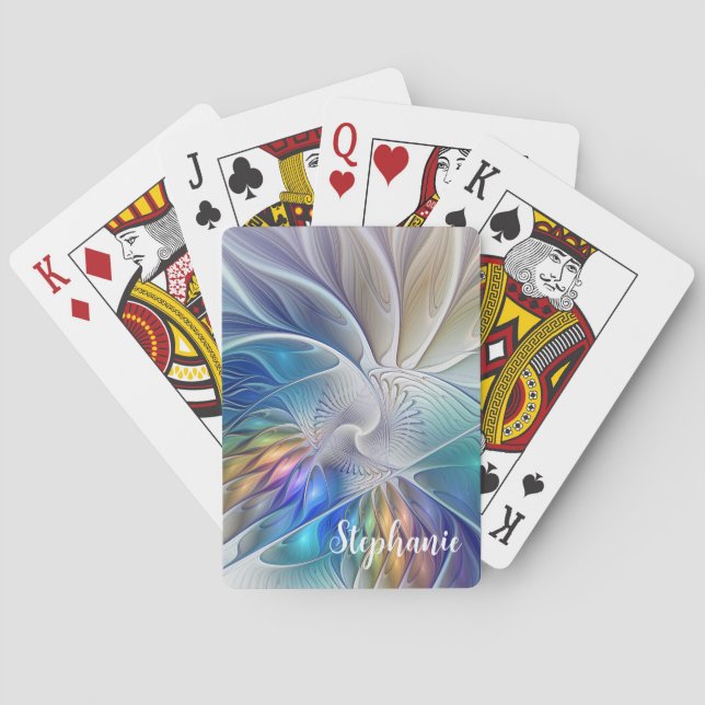 Floral Fantasy, Colorful Abstract Fractal Flower Spielkarten (Rückseite)
