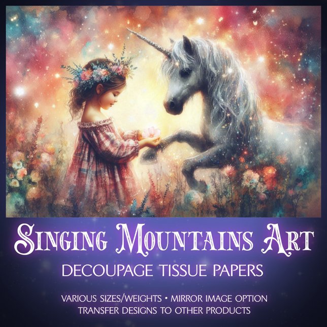 Floral Fantasy Girl and Unicorn Decoupage  Seidenpapier (Von Creator hochgeladen)