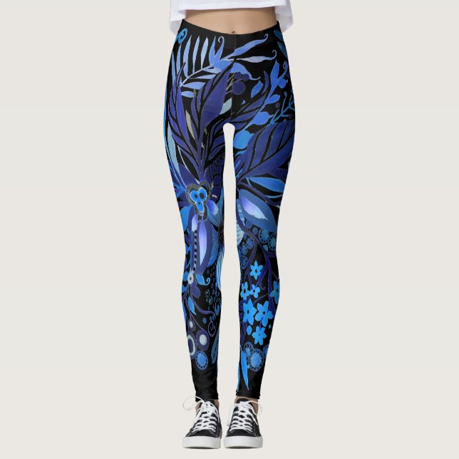 Floral Fantasy Midnight Blue Leggings (Vorderseite)