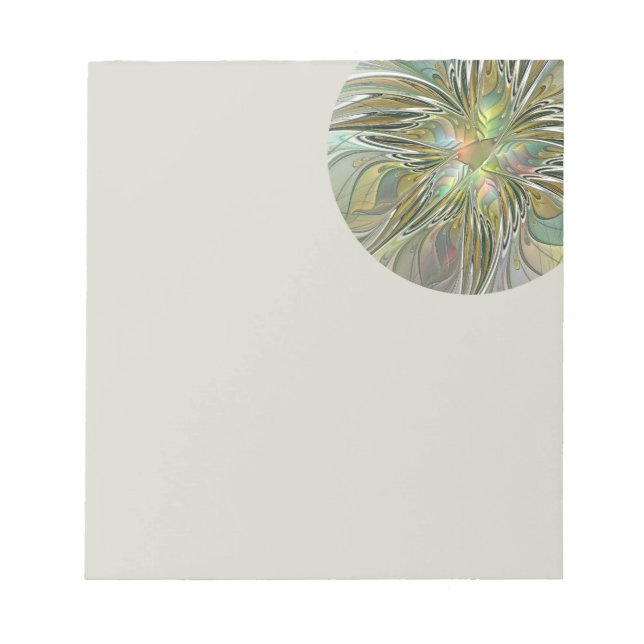 Floral Fantasy Modern Fractal Art Flower With Gold Notizblock (Vorderseite)