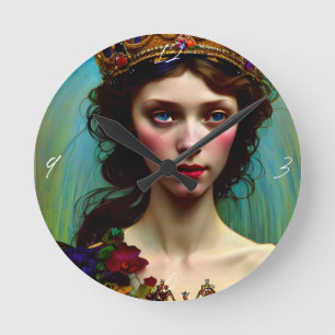 Floral Fantasy Princess Round Clock Runde Wanduhr