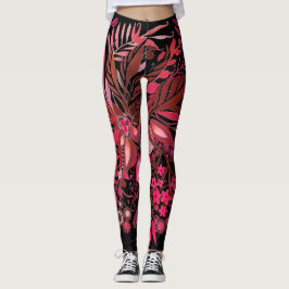 Floral Fantasy Ruby Red Leggings