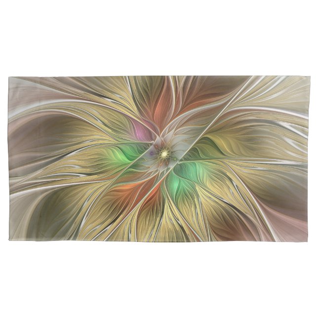 Floral Fantasy With Gold Modern Abstract Fractal Kissenbezug (Vorderseite)