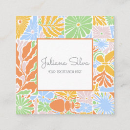 Floral farbige Retro-Rahmen Quadratische Visitenkarte