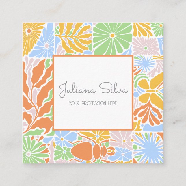 Floral farbige Retro-Rahmen Quadratische Visitenkarte (Vorderseite)