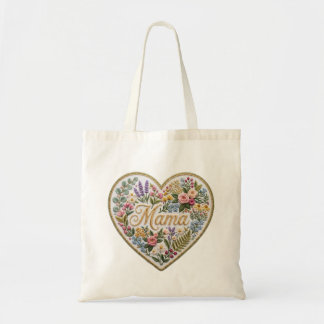 Floral Faux Embroidery Heart Mama Tragetasche