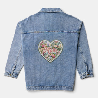 Floral Faux Embroidery Heart Mom Jeansjacke