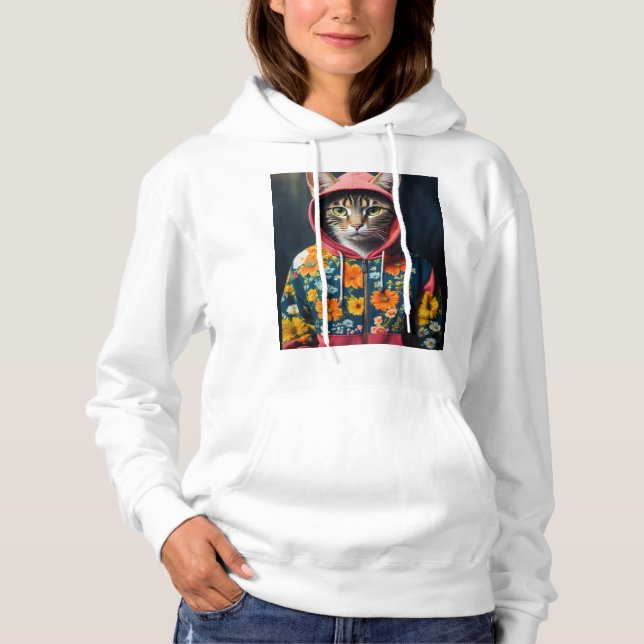 Floral Feline Elegance Hoodie (Vorderseite)