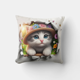 Floral Feline Fantasy: Ein Whimsical Cat Portrait Kissen