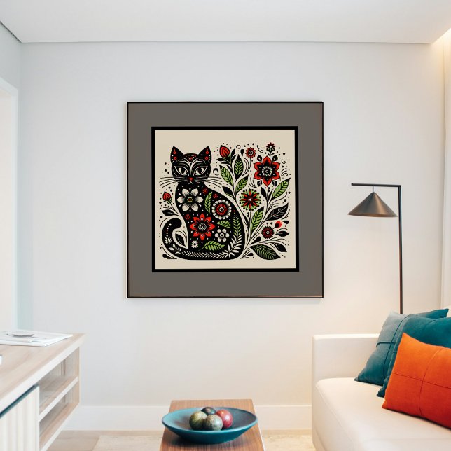 Floral Feline Folk Art Poster (Von Creator hochgeladen)