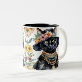 Floral Feline mit Hat 11 oz Zweifarbige Tasse