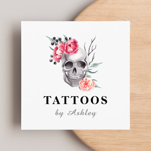 Floral Feminine Skull Giro Tattoo Artist Modern Quadratische Visitenkarte