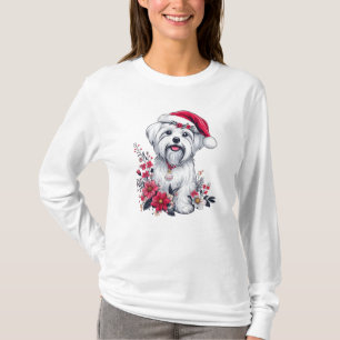 Floral festlicher maltesischer Hund mit Weihnachts T-Shirt